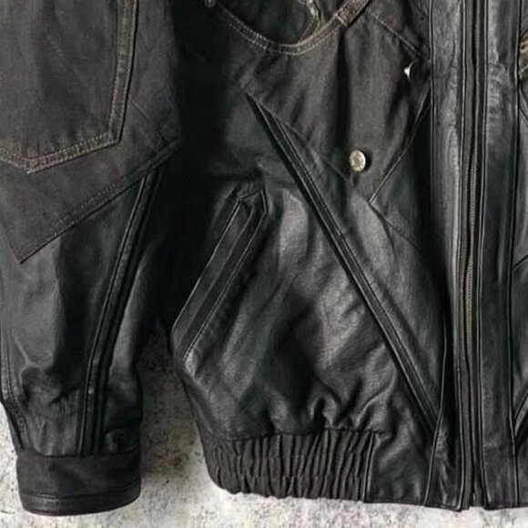 Black Leather Bomber Jacket – Classic Zip Up - Picture 4 of 4